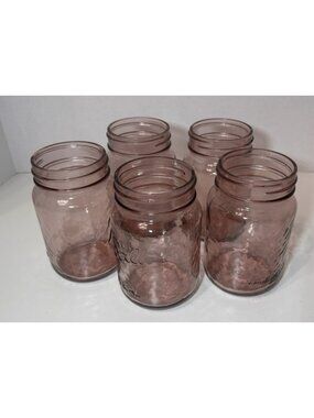Set Of 5 Ball Mason Jar Rose Pink Pint Vintage Style Collector Edition 16oz